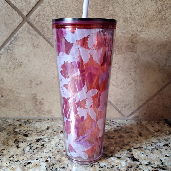 Starbucks Spring 2021 Plum Purple Pink Floral Acrylic Cold Cup Tumbler.   This l - Picture 2 of 5